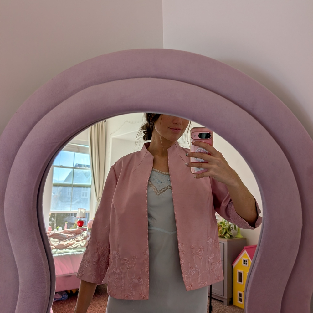 Blush Pink Beaded Embroidery Women's Blazer Size 1X